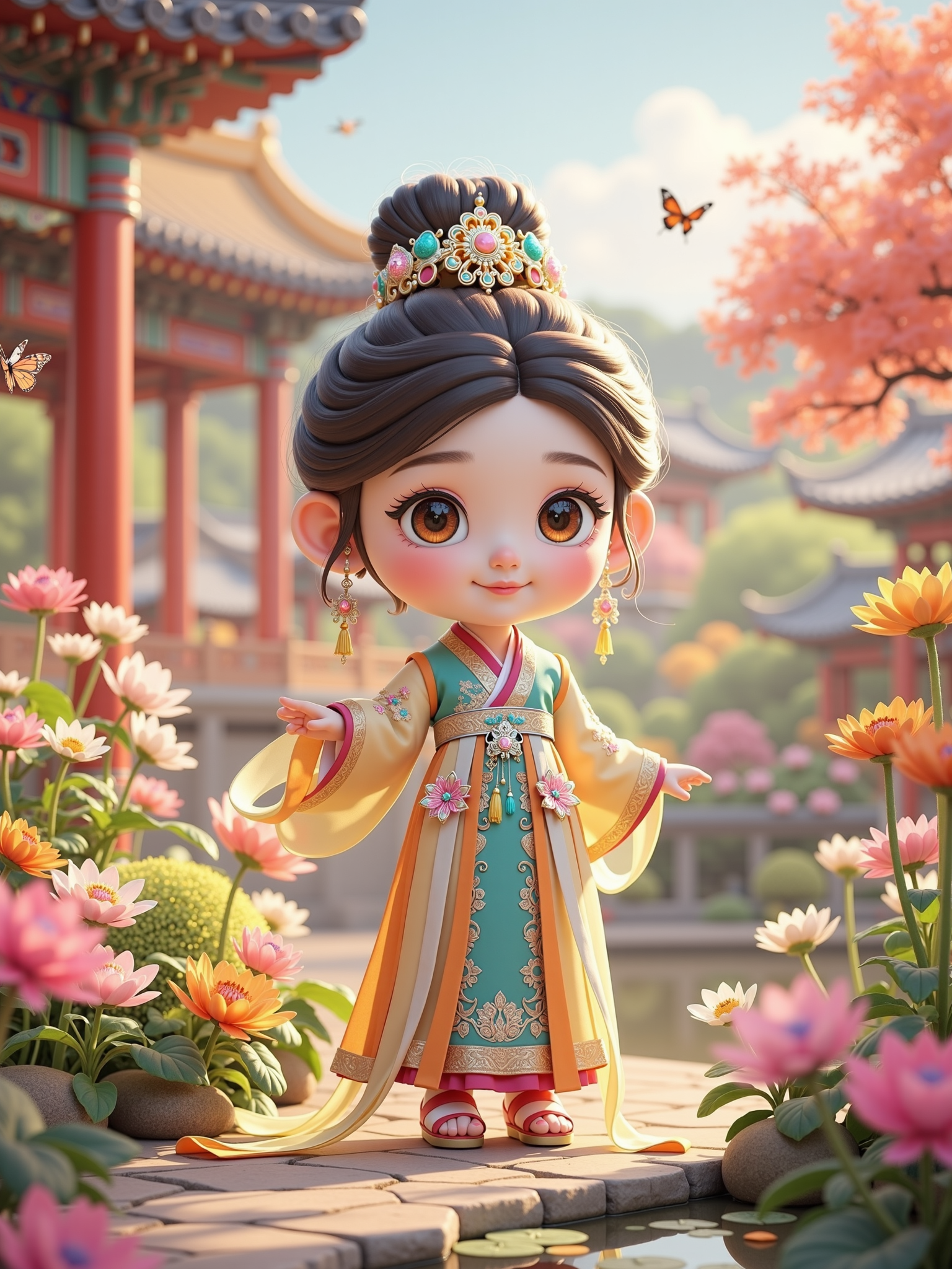 中国卡通传统服饰女孩
