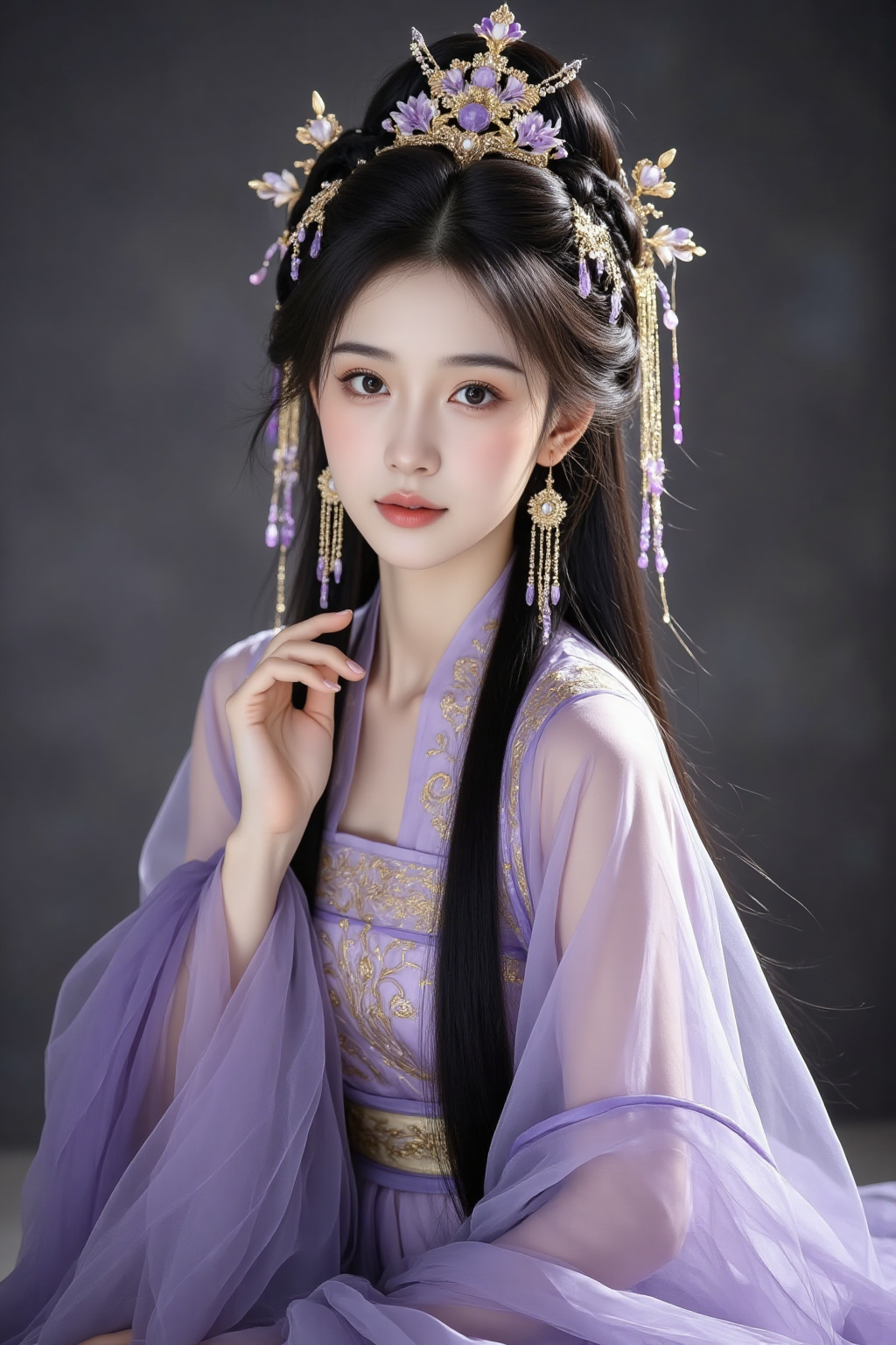 古风紫衣华服女性肖像