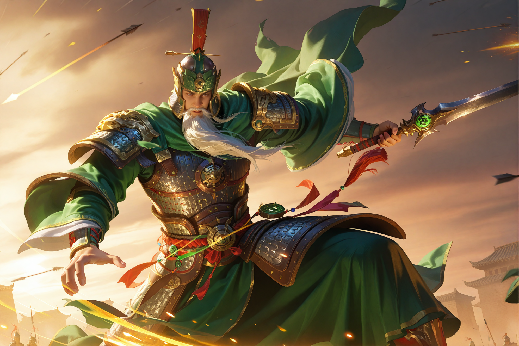 古战场上的青甲武将冲锋