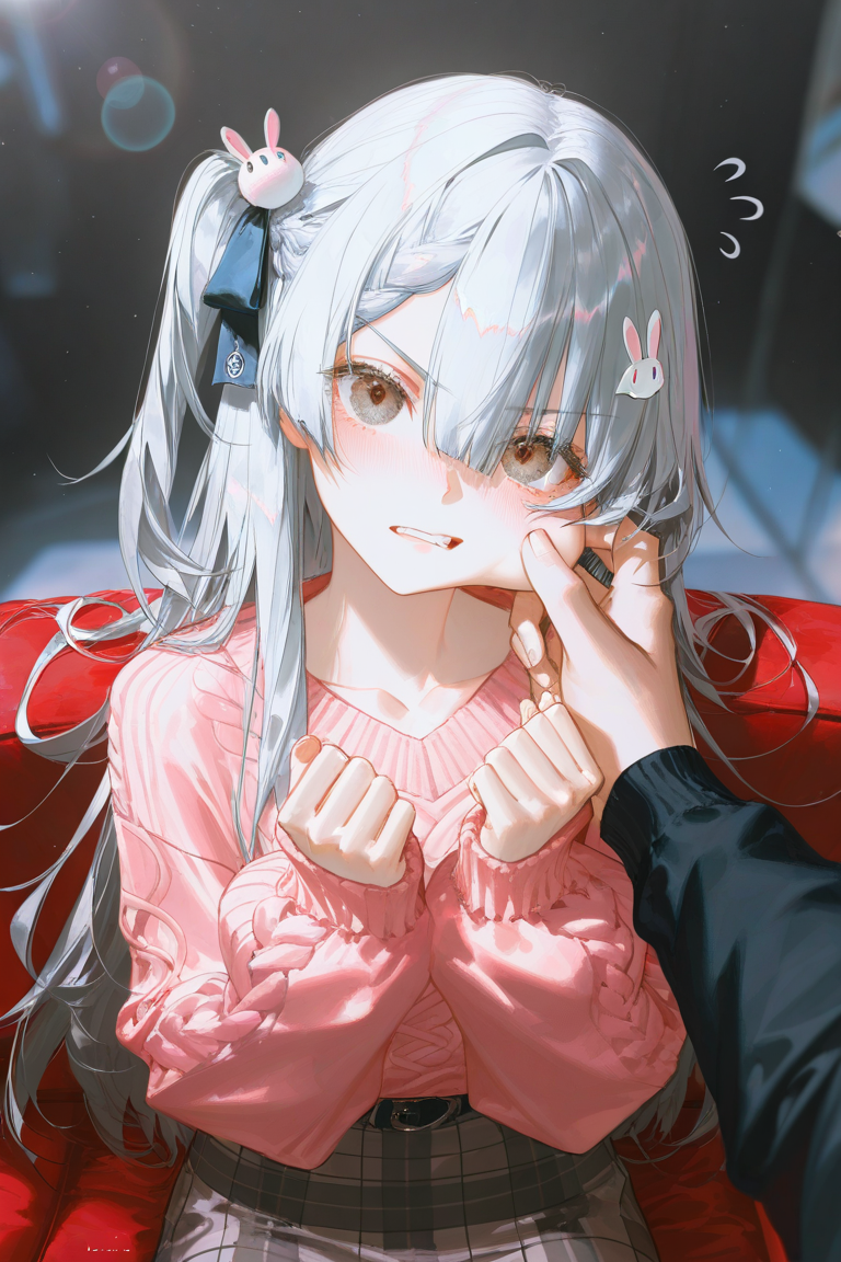 银发动漫少女的日常互动插画