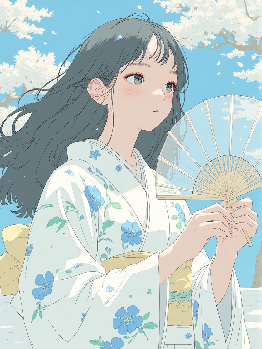 春日樱下的和服少女