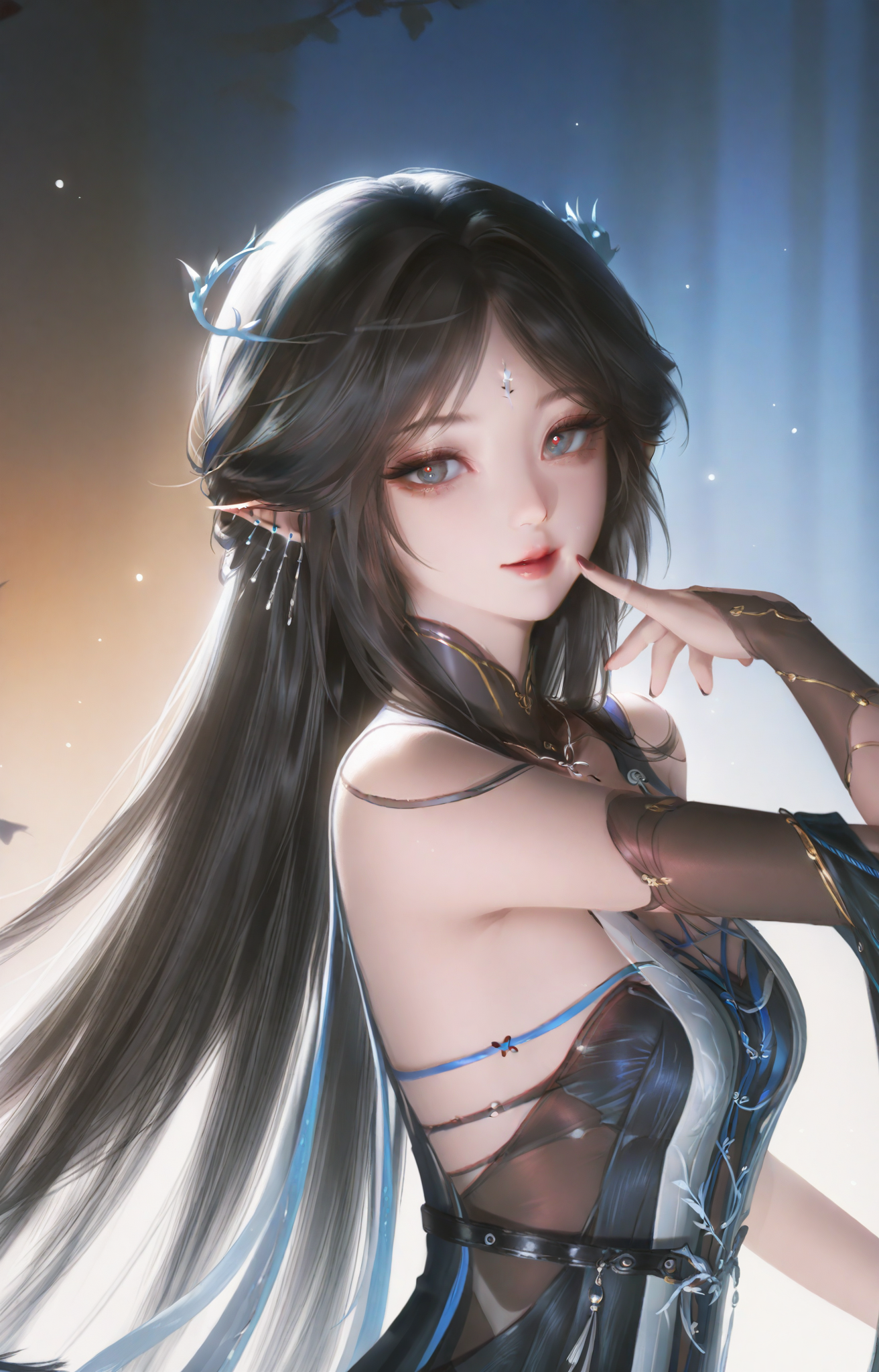 月光下的精灵系奇幻少女插画