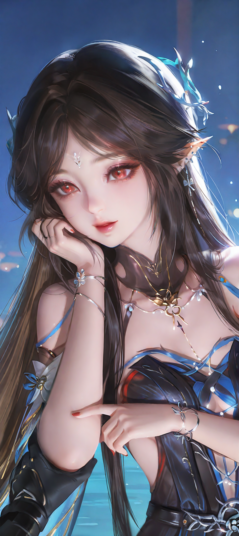 月光下的精灵系奇幻少女插画