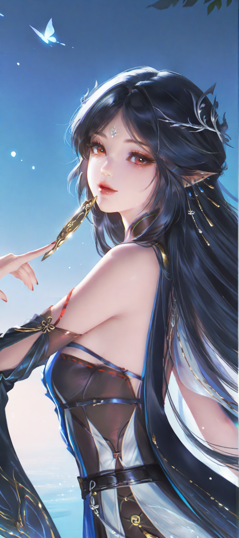 月光下的精灵系奇幻少女插画