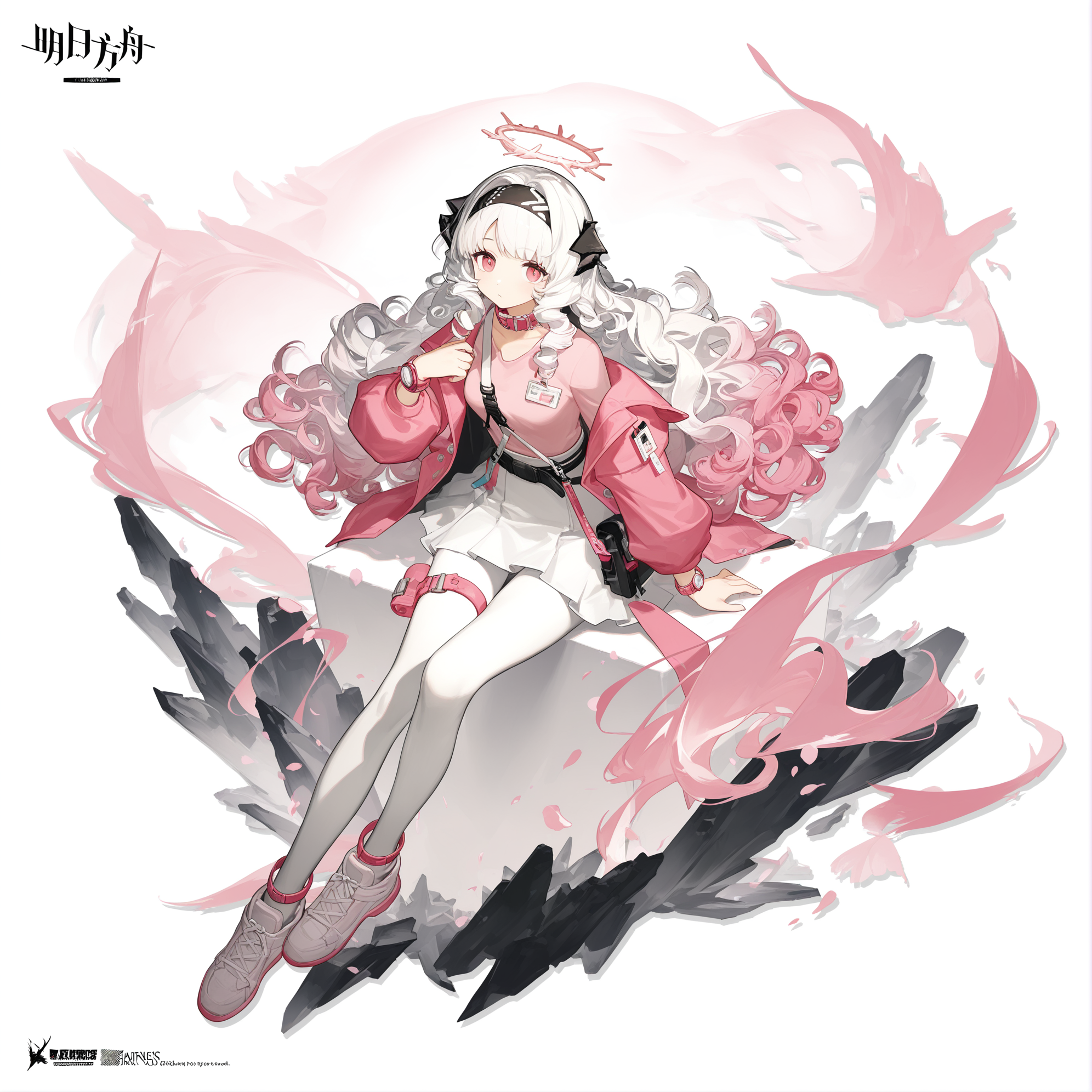粉白配色的二次元少女角色插画
