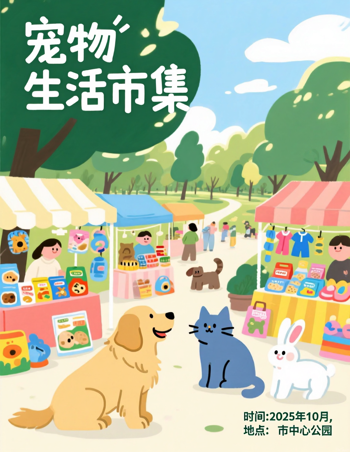 宠物生活市集 简约插画海报