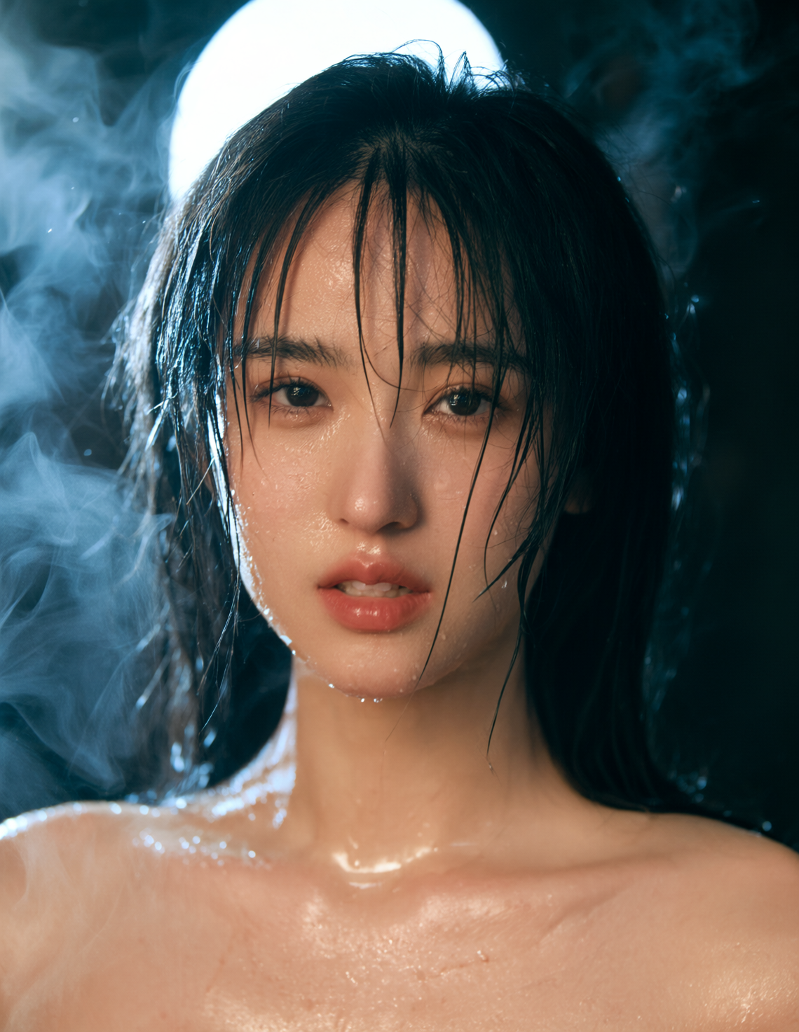 逆光烟雾中的人物半身特写