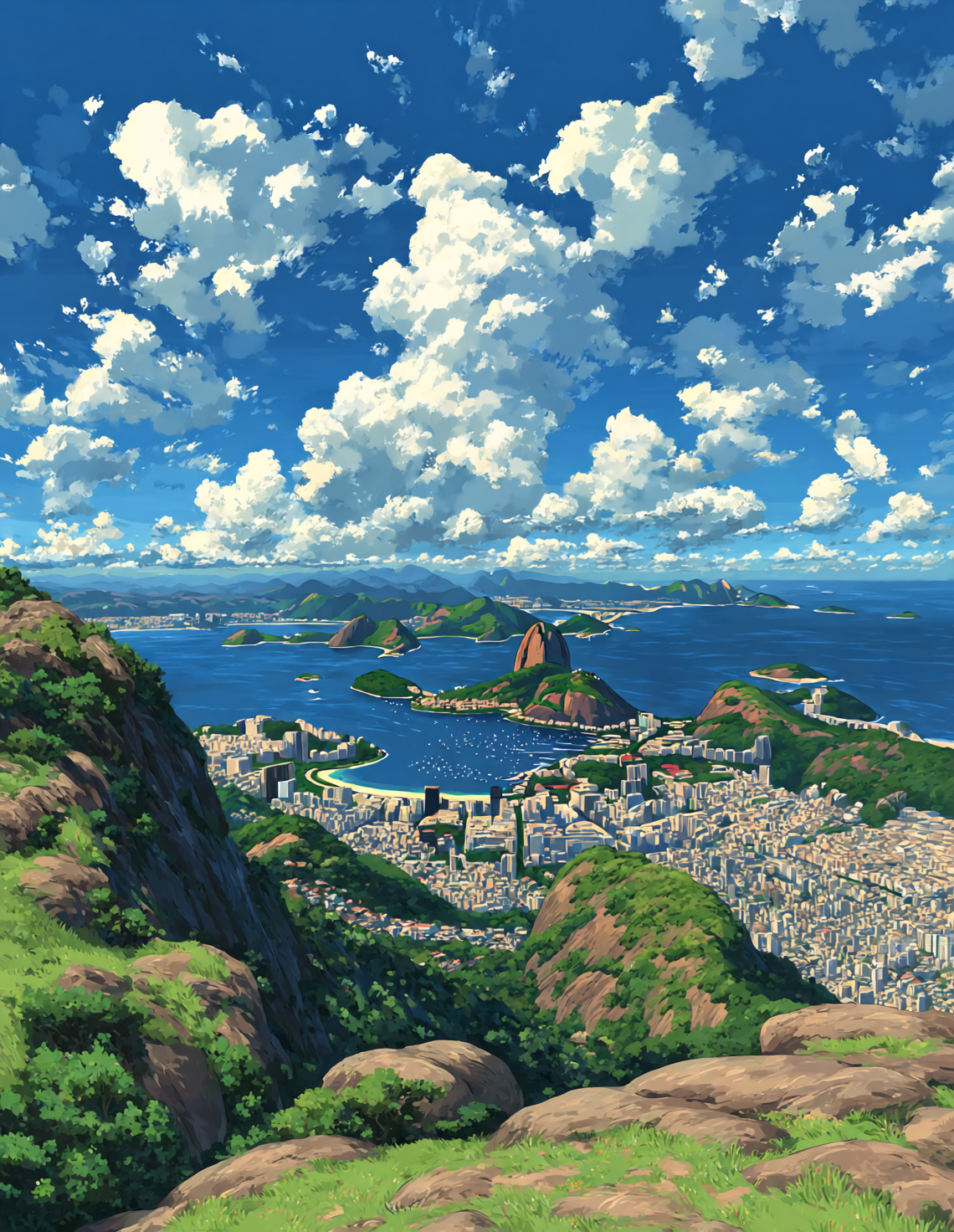 晴空下的海湾城市全景