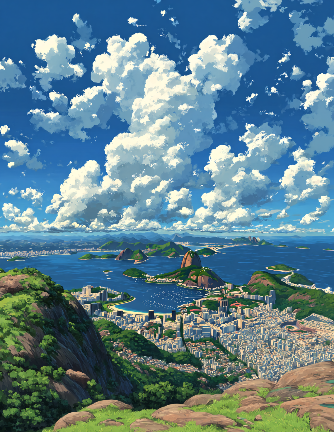 晴空下的海湾城市全景