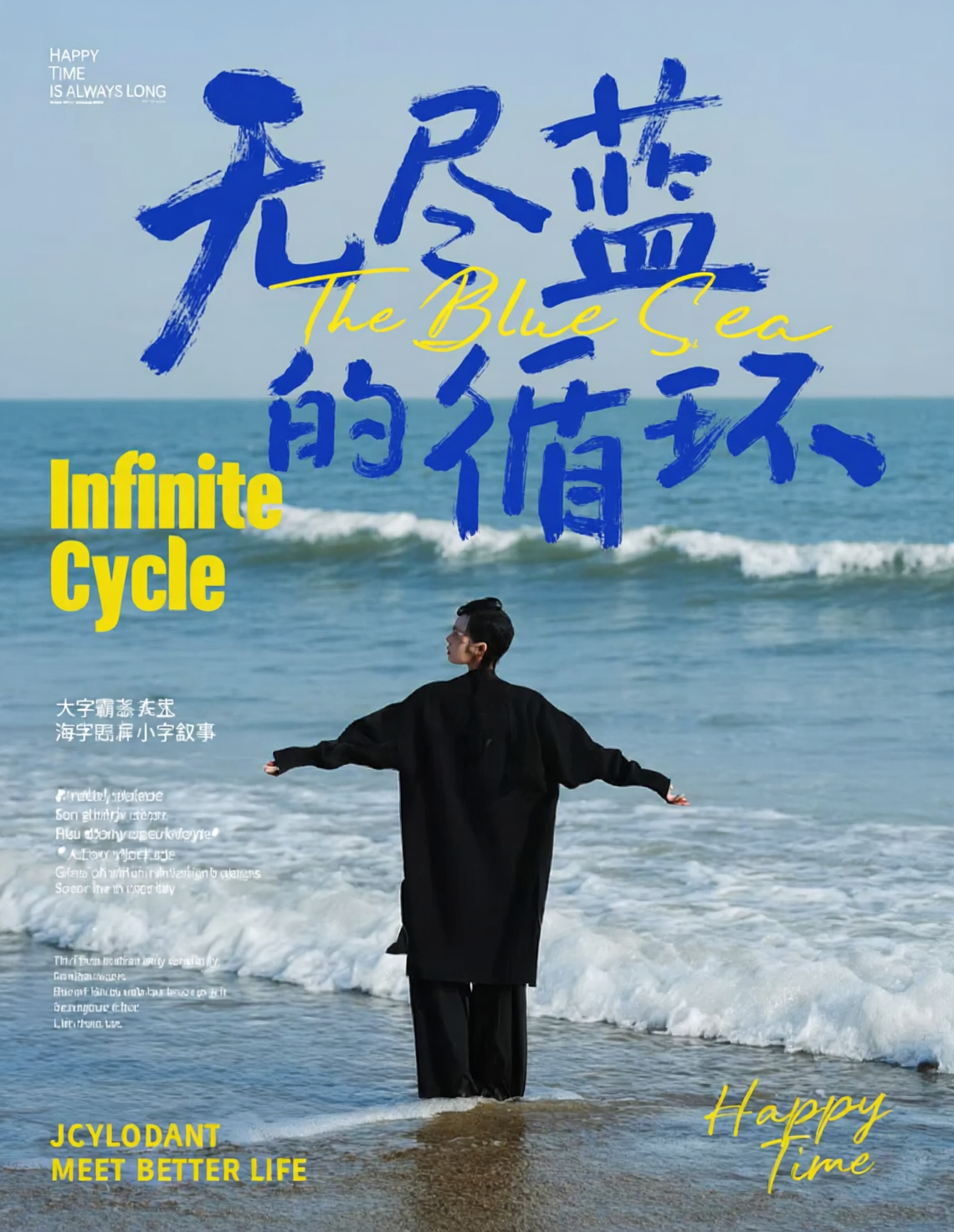 海边诗意海报：无限循环与蓝色海洋