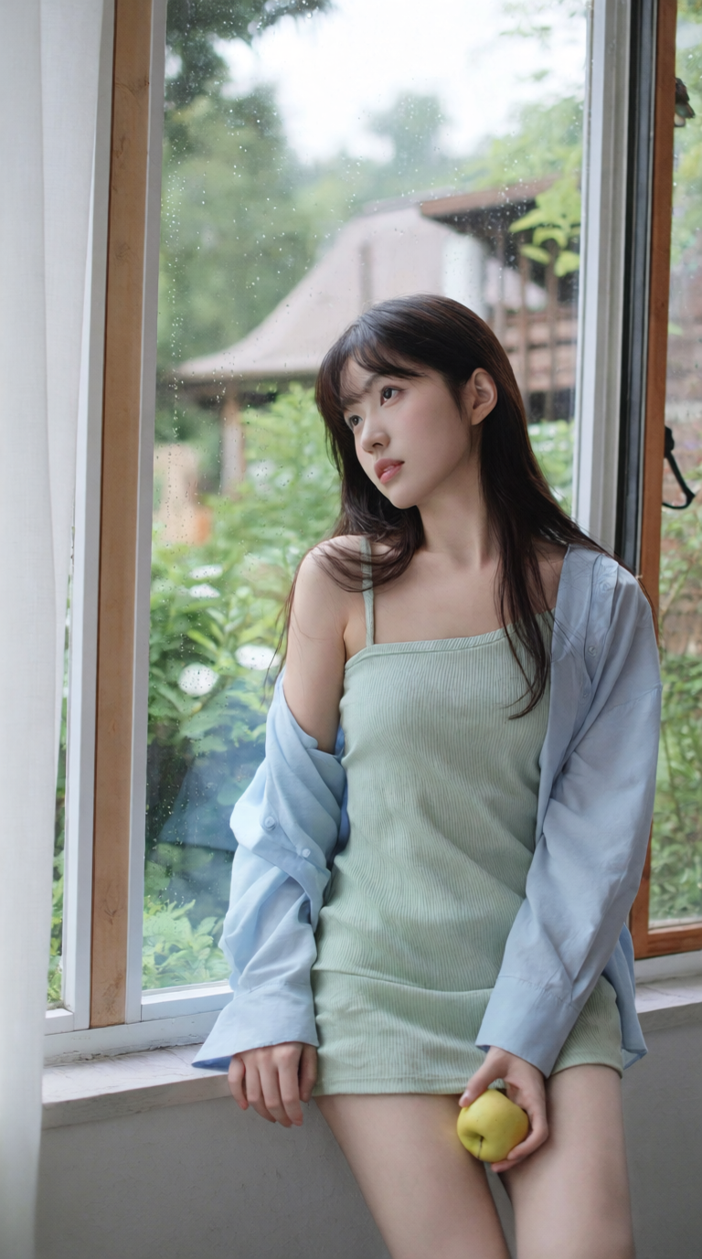 窗边的夏日自然光人像