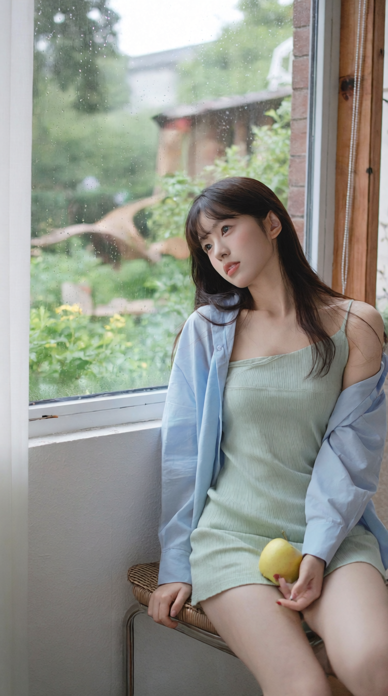 窗边的夏日自然光人像
