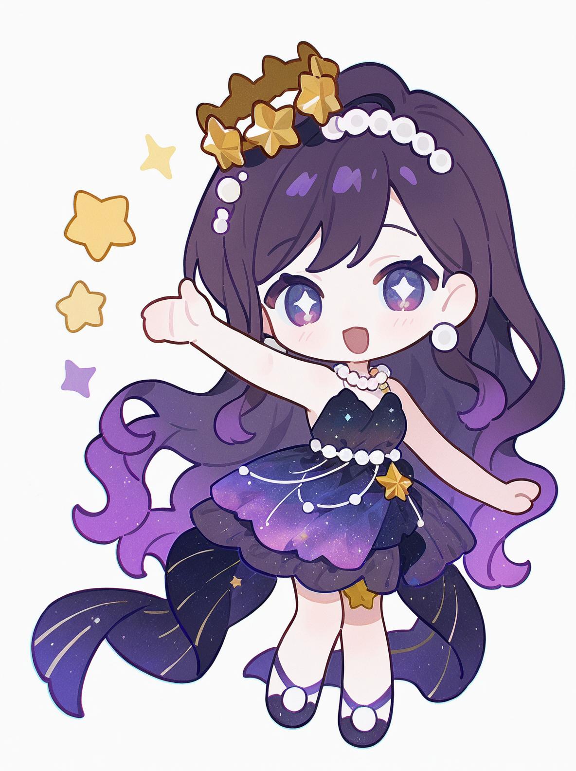 紫色星空风二次元Q版少女插画