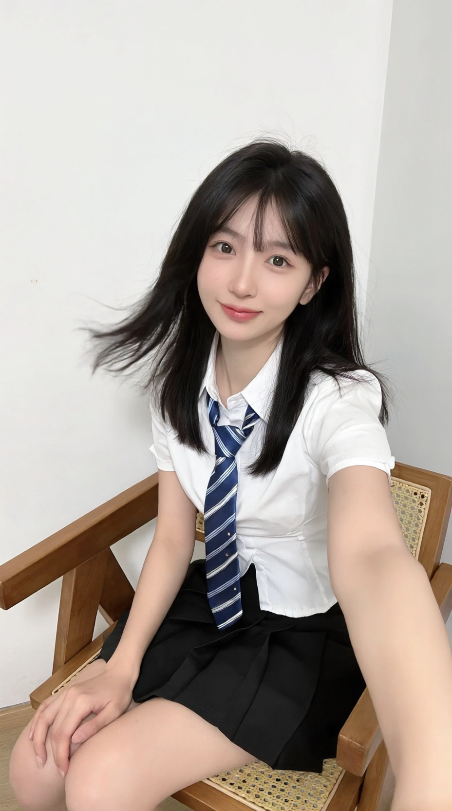 室内自拍的校服风人物照片