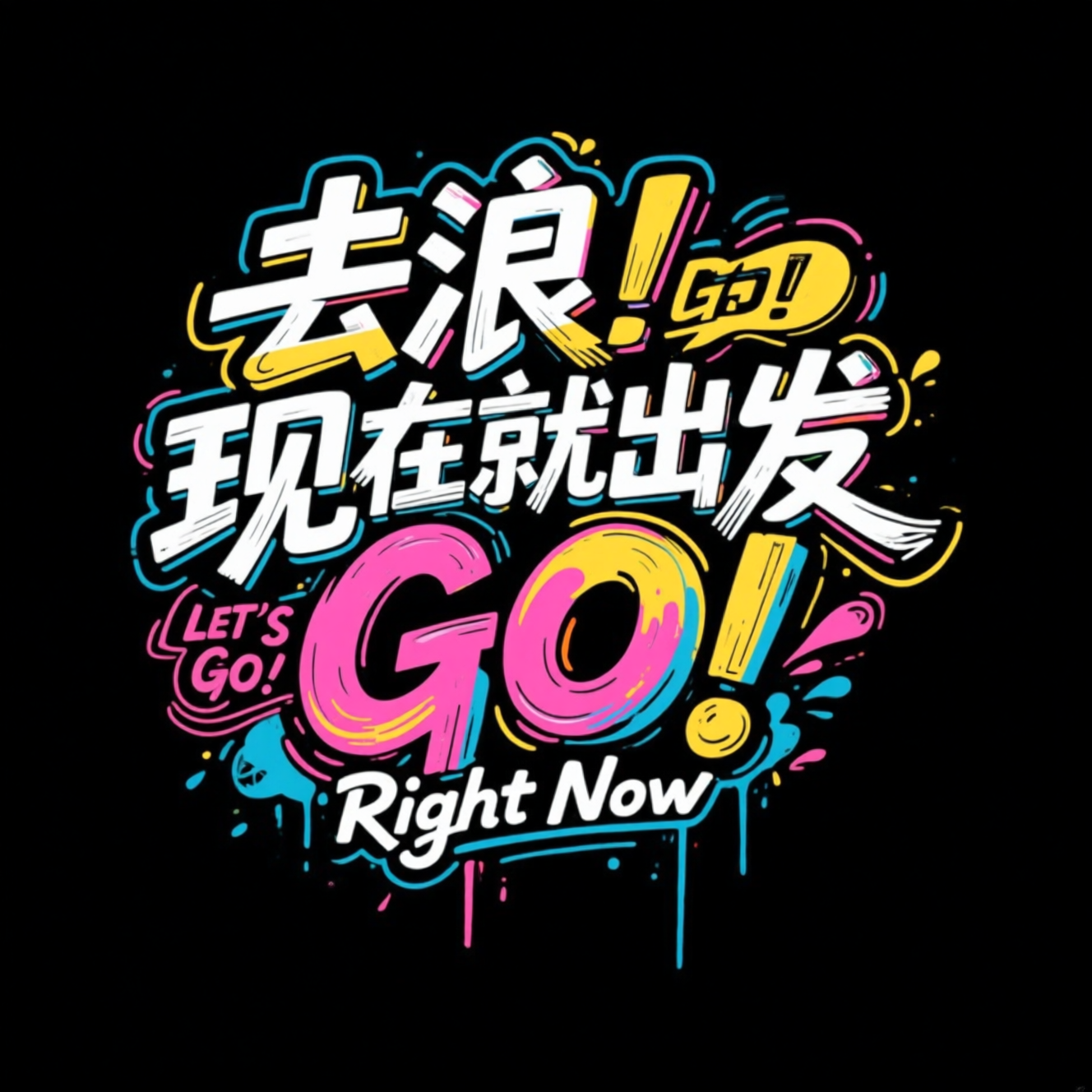 彩色涂鸦风励志海报：去浪现在就出发