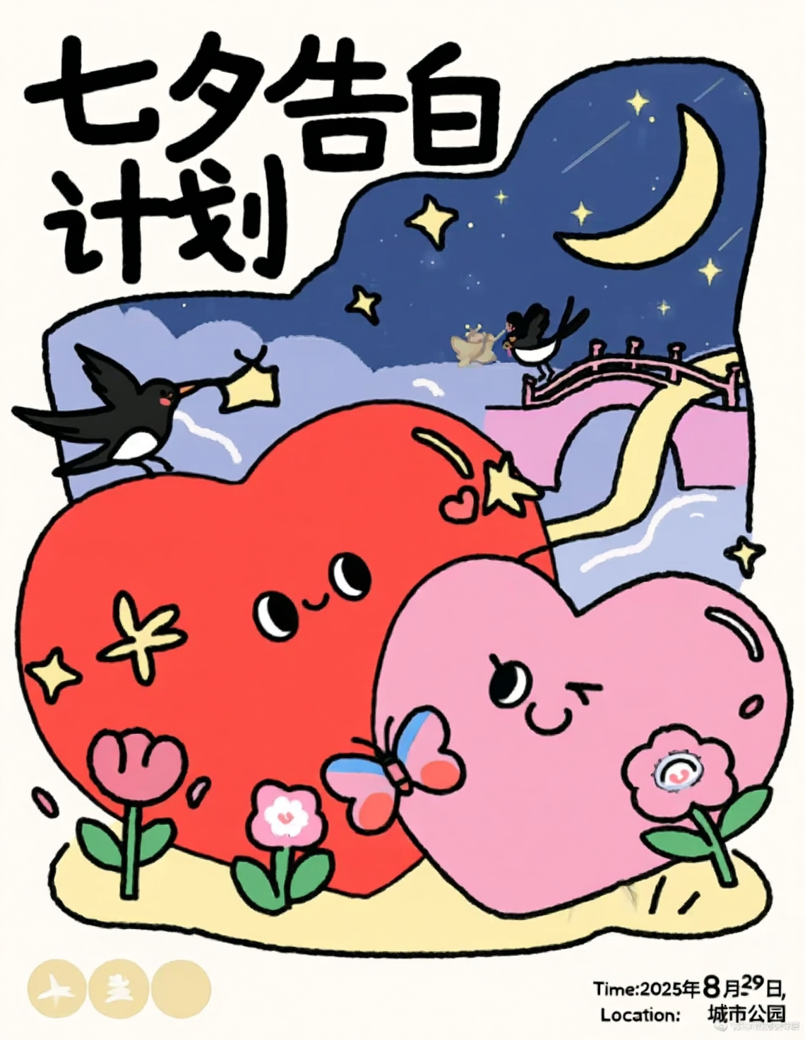七夕海报 简约插画