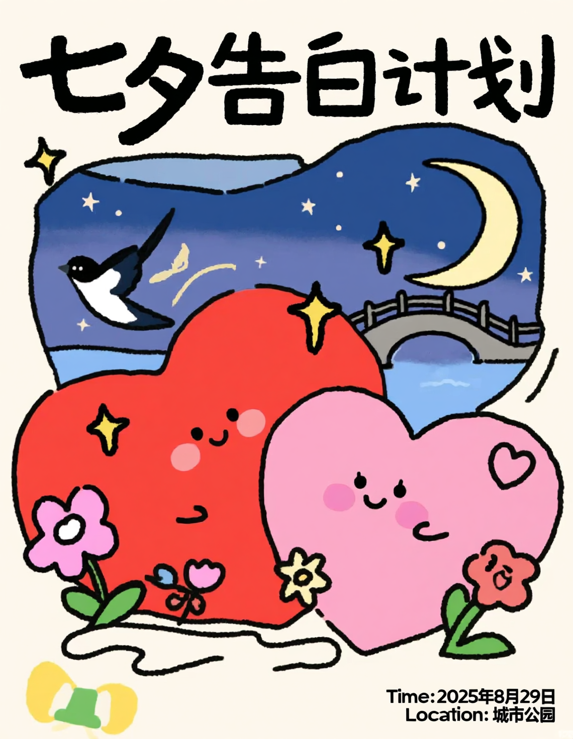 七夕海报 简约插画