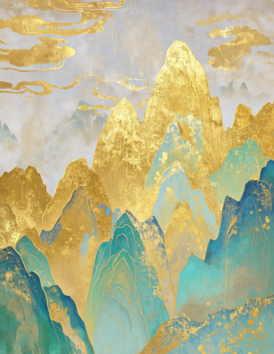 金色云霞中的青蓝群山