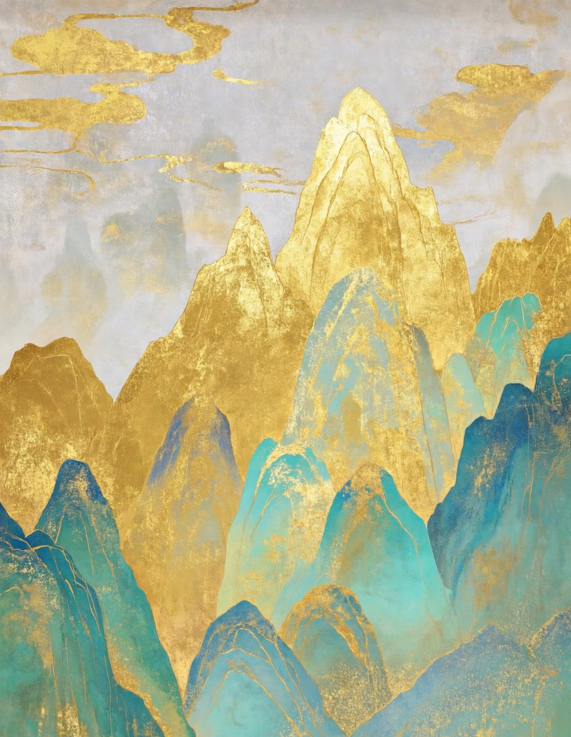 金色云霞中的青蓝群山