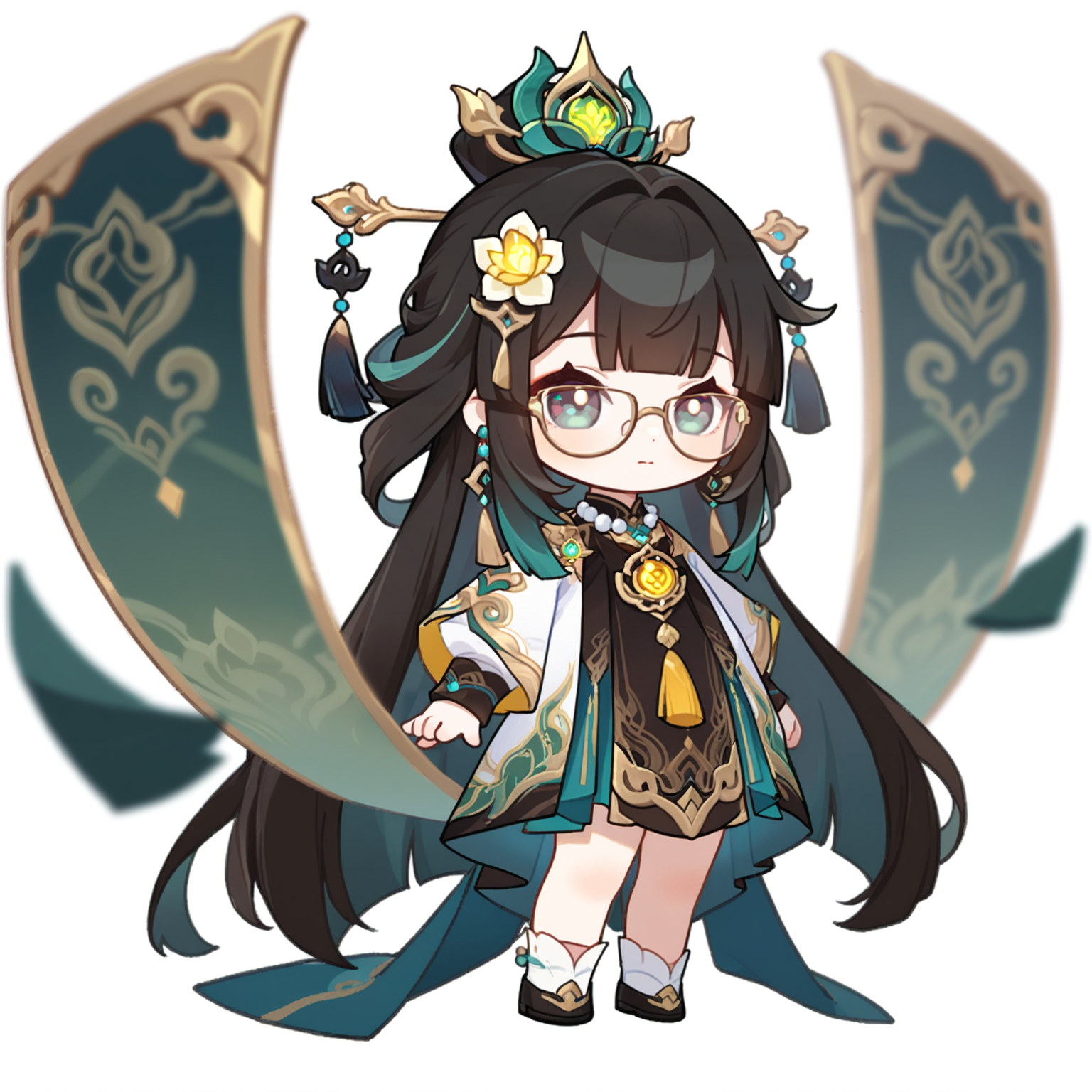 莲花灵韵风格的Q版古风少女角色插画