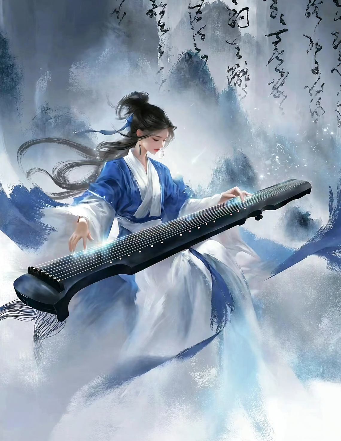 云雾仙境中的古琴仙人