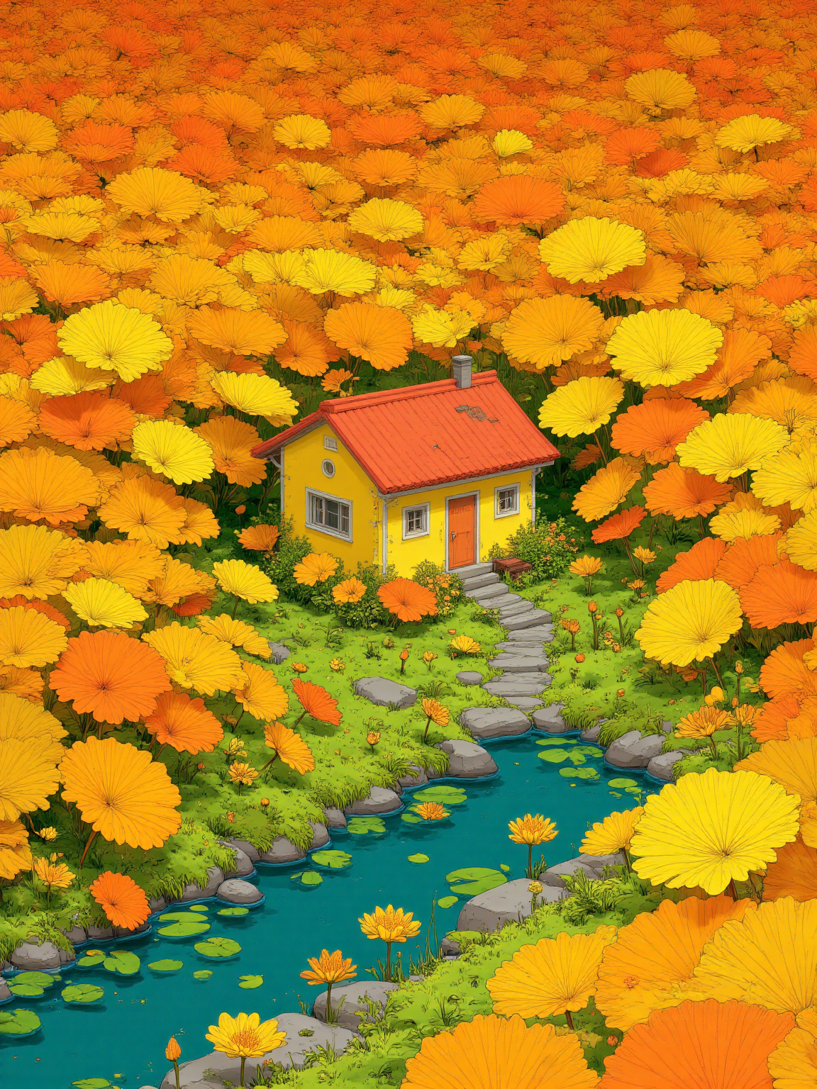 花海中的童话小屋