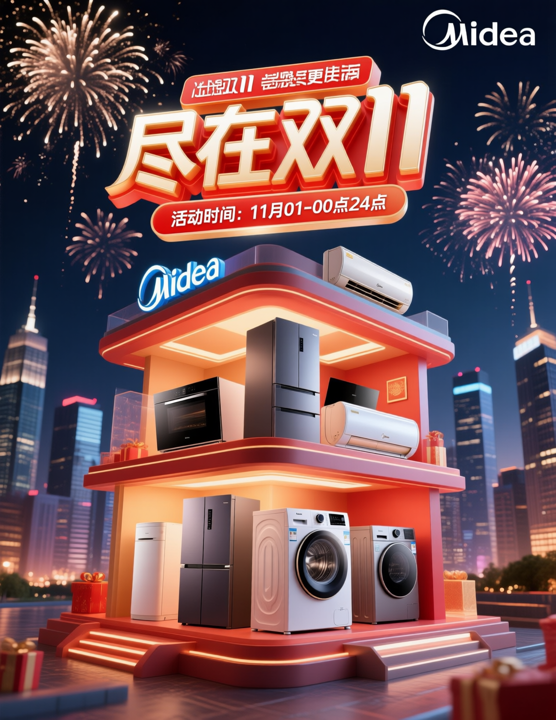 美的双11家电促销活动海报
