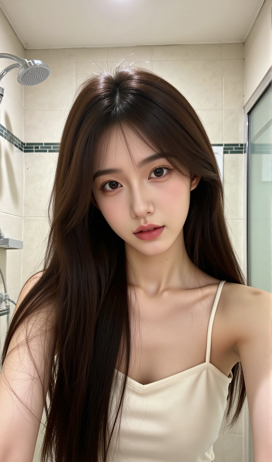 浴室中的长发女性自拍