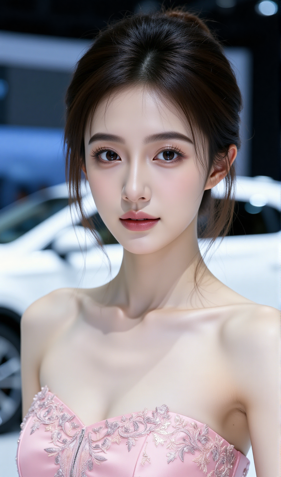 粉色礼服的优雅女性肖像