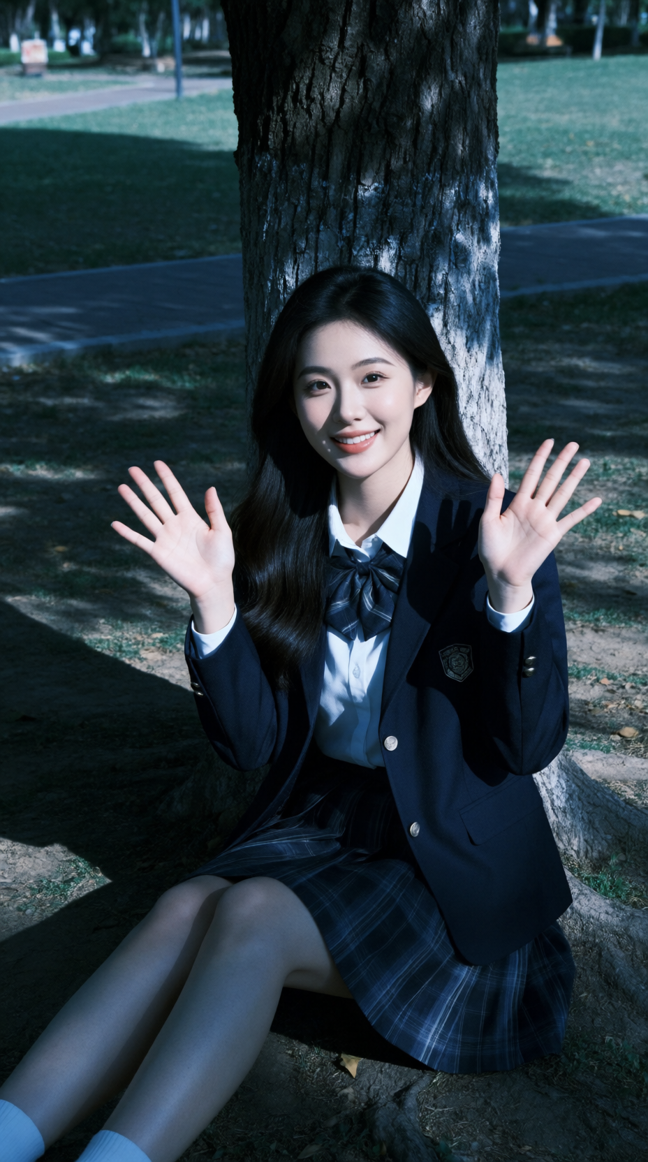 树下的校园制服少女