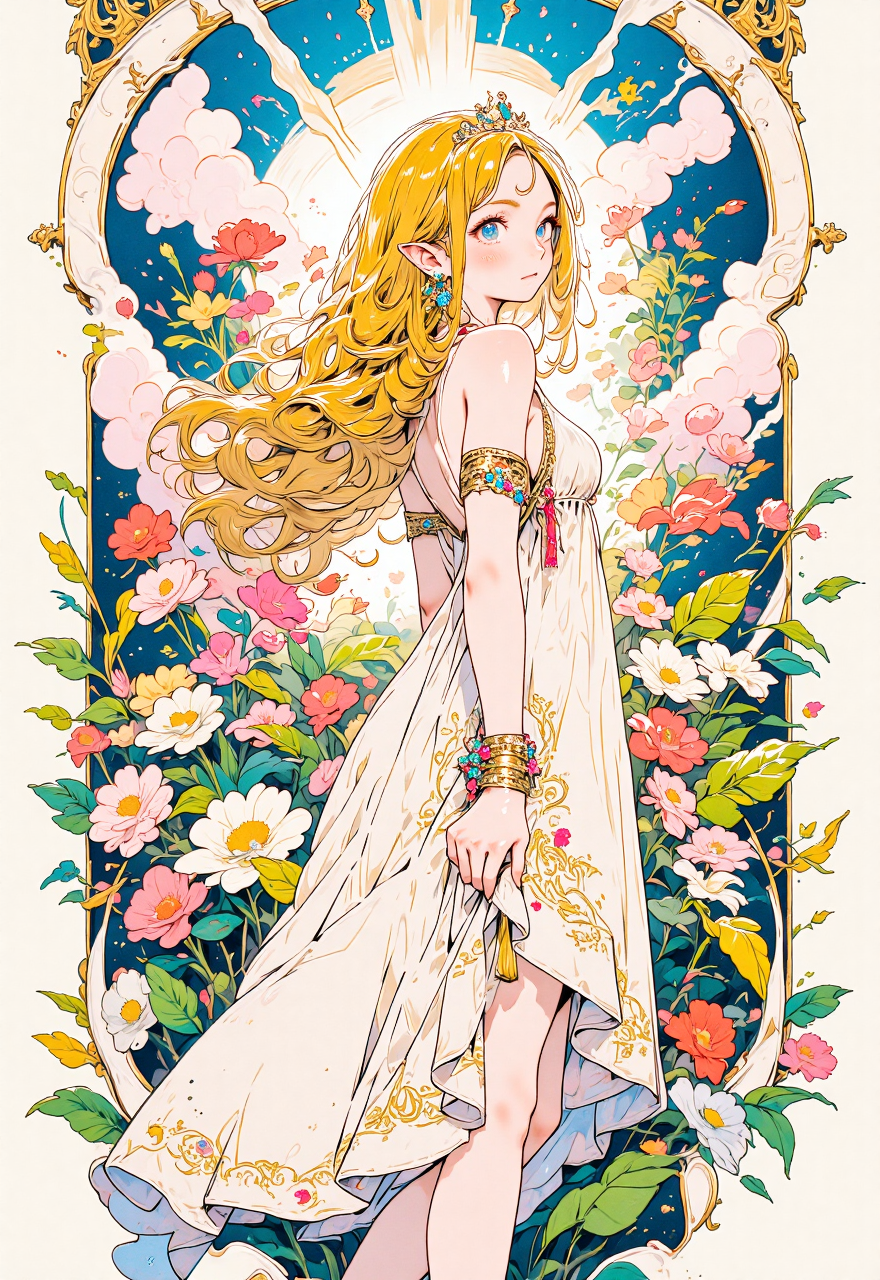 花海中的金发精灵少女