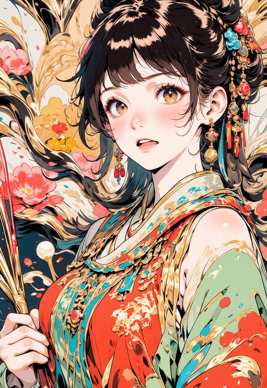 华丽古风装饰感少女肖像