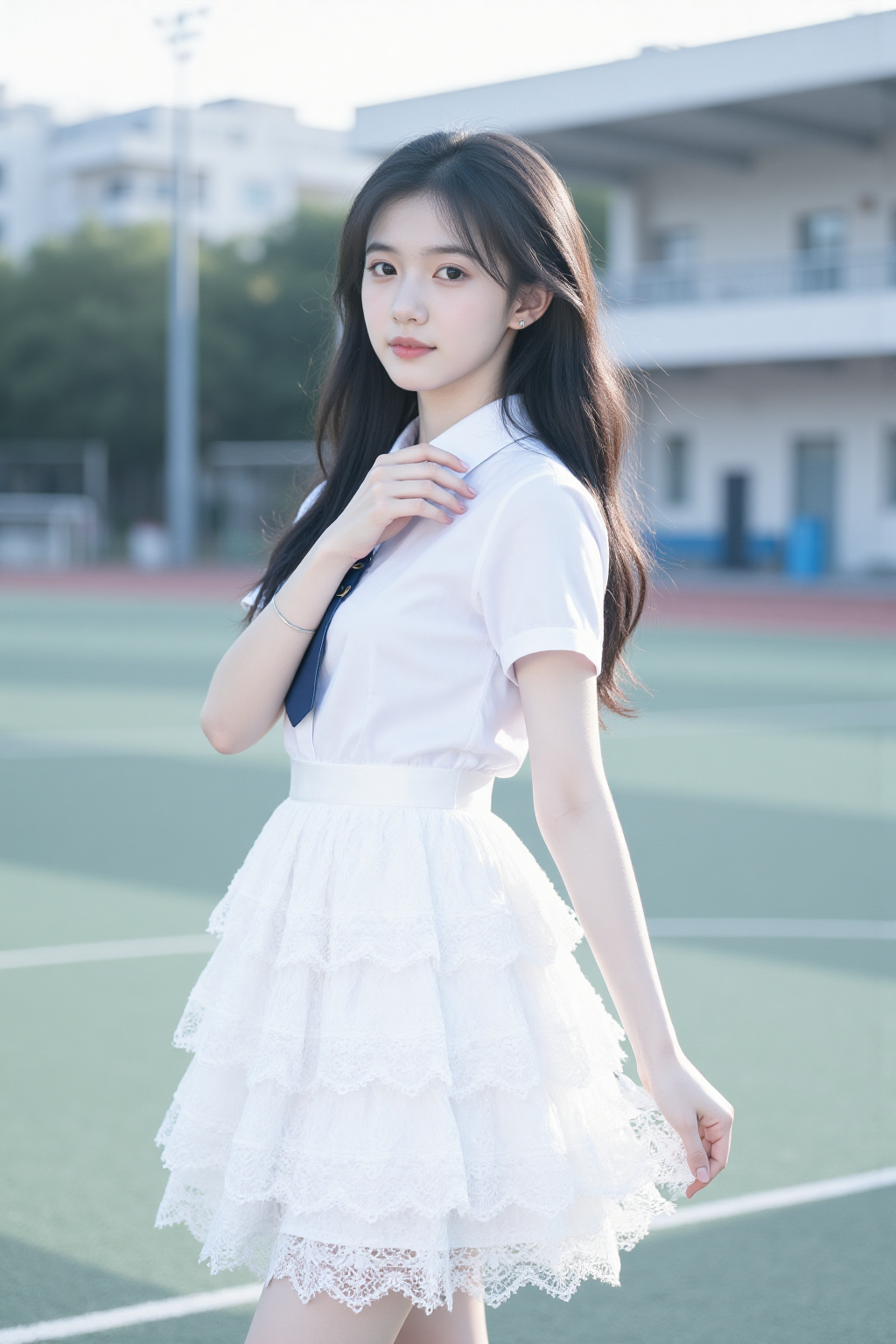 校园操场上的清新少女人像