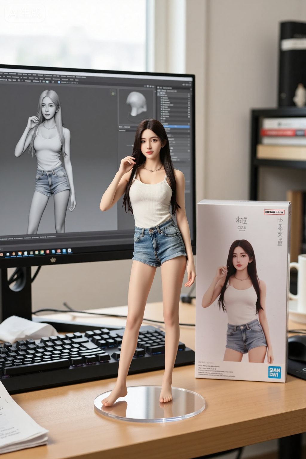 桌面上的二次元少女手办展示场景
