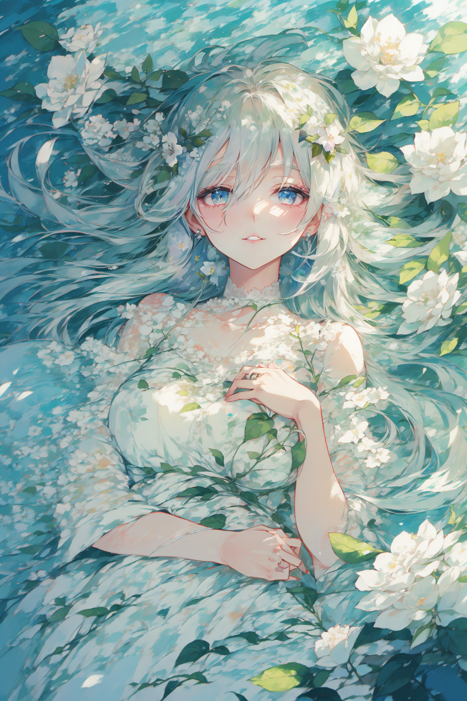 花海中的梦幻长发少女插画