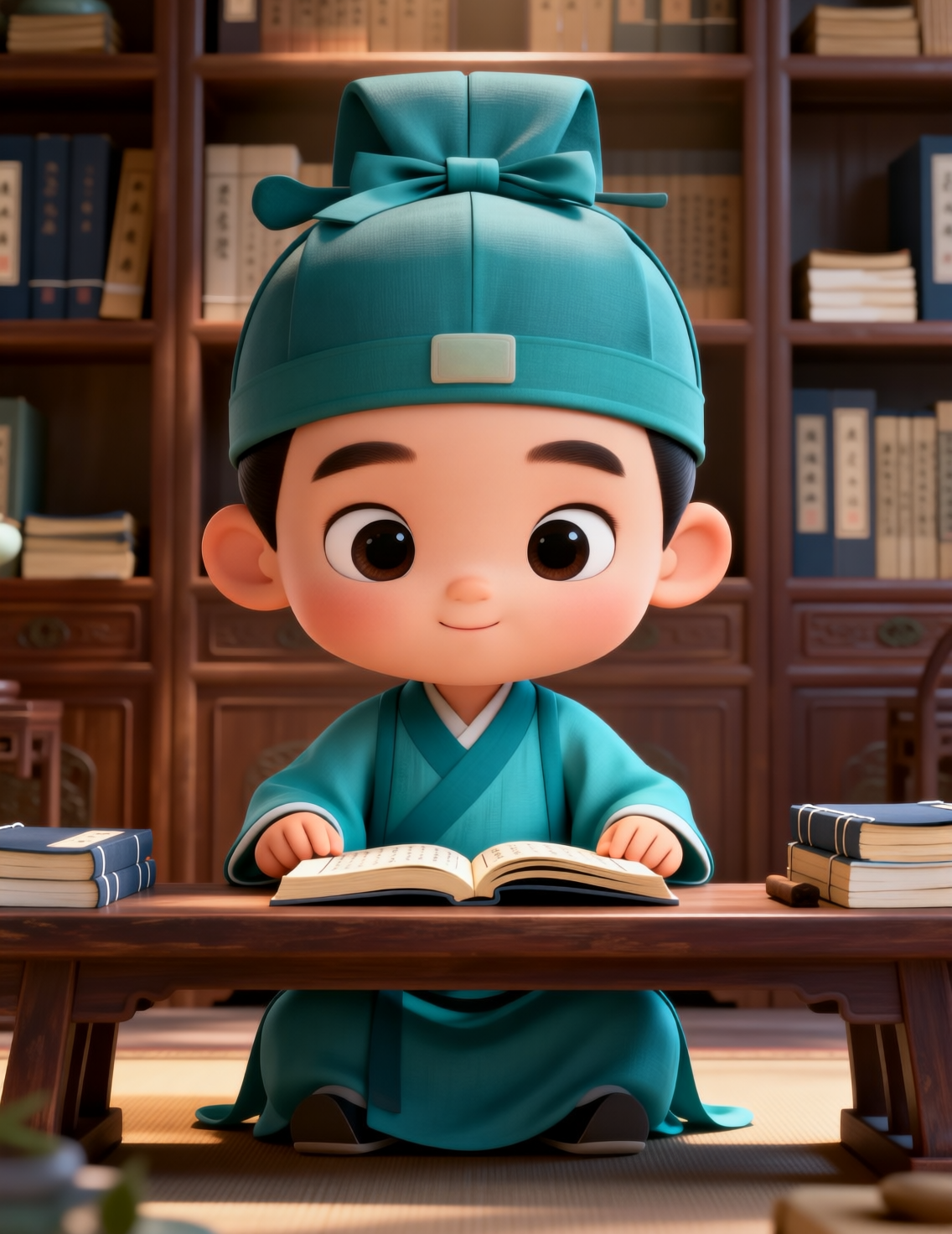 古风书房中的青衣学童