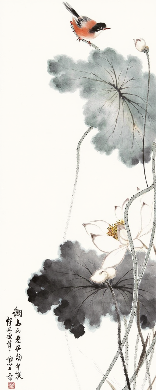 荷花小鸟