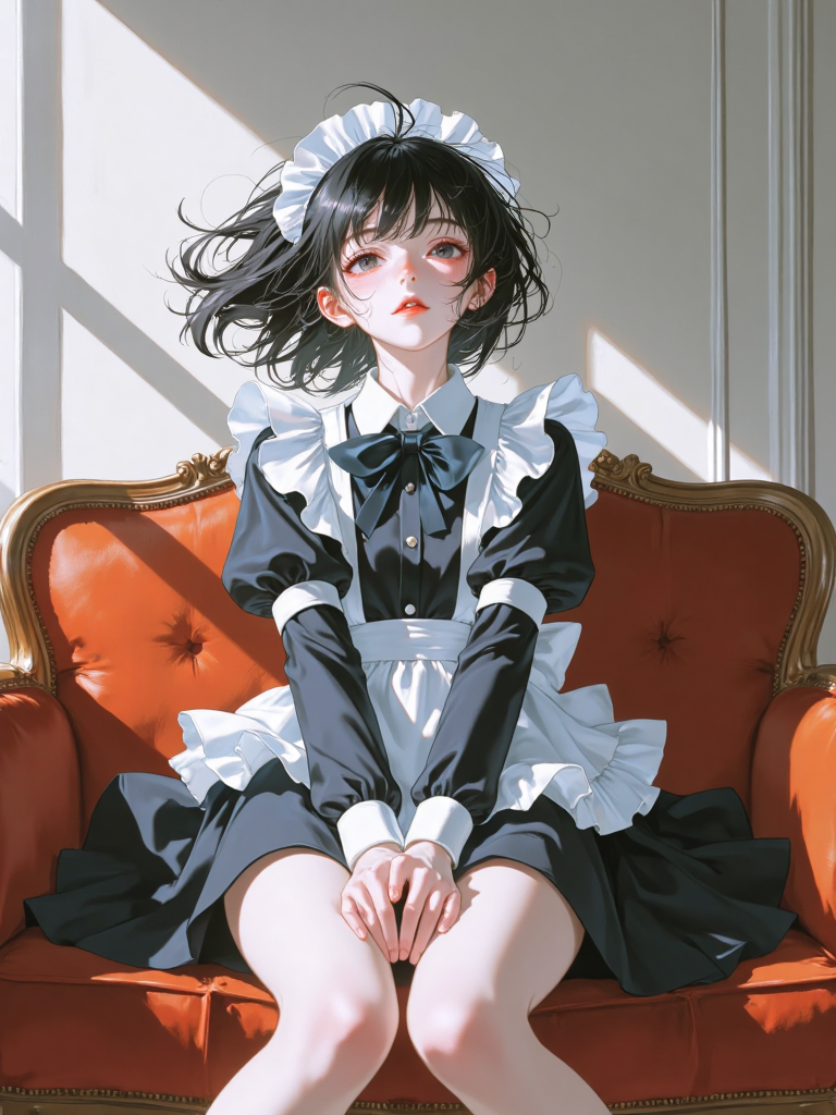 午后阳光里的女仆装少女