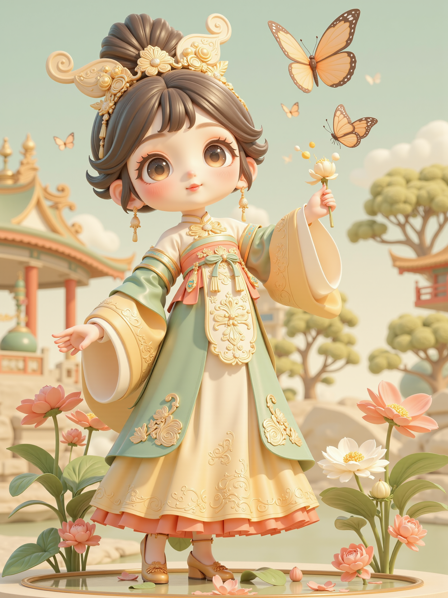 中国卡通传统服饰女孩