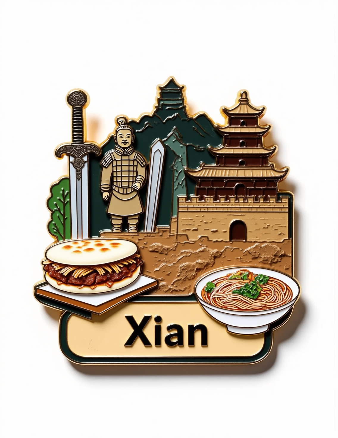 西安文化与美食主题纪念徽章