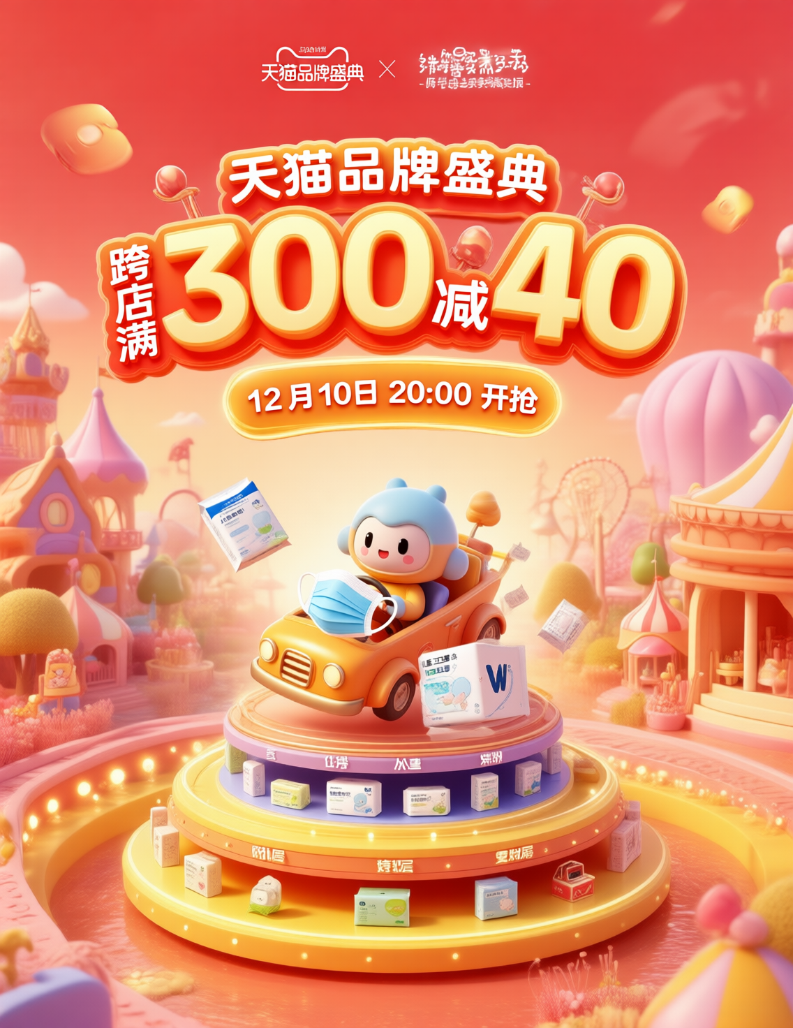 天猫品牌盛典300减40促销活动海报