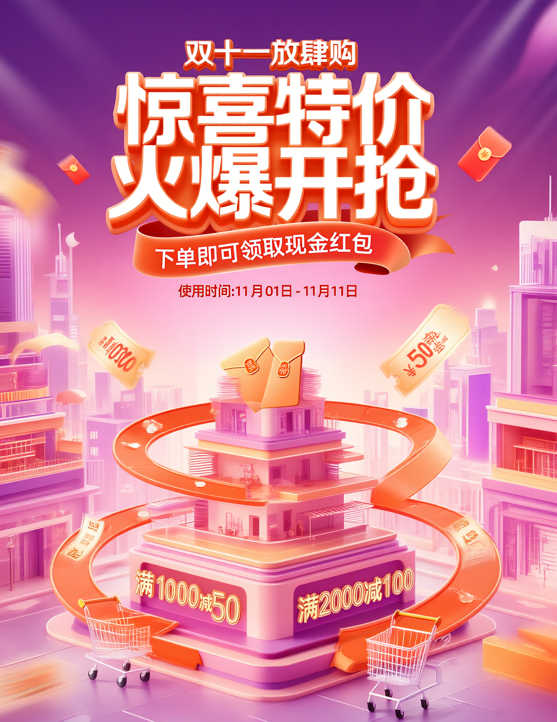 双十一购物促销活动海报