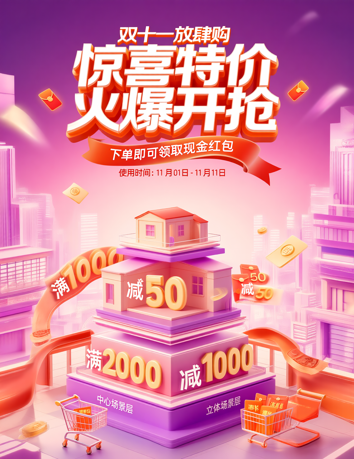 双十一购物促销活动海报