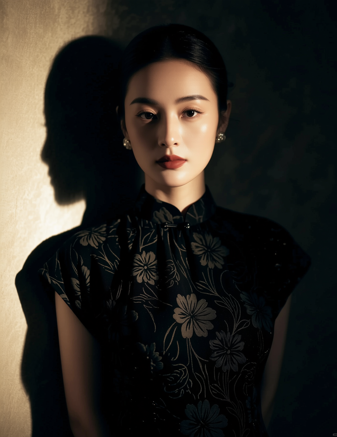 暗调光影下的中式旗袍人像