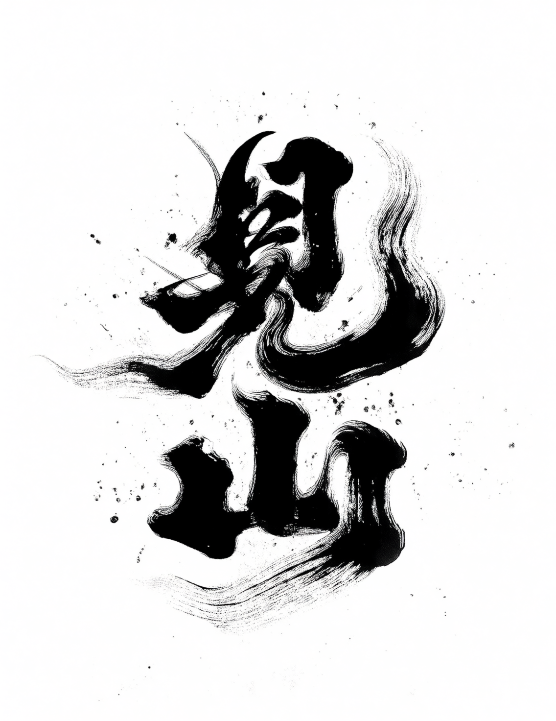 黑白抽象书法笔触艺术