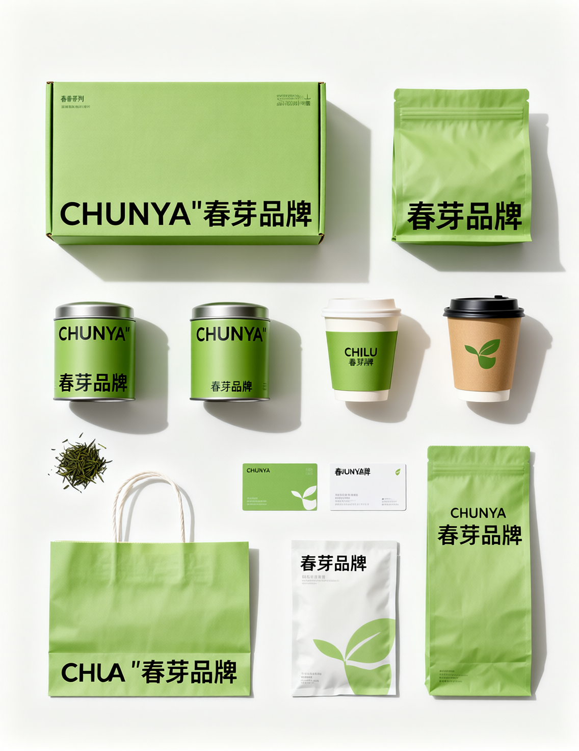 春芽品牌绿色系茶叶包装视觉设计展示