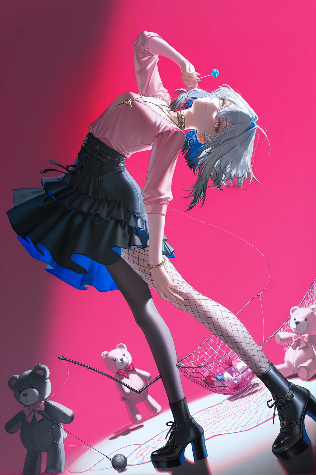 粉色舞台上的二次元时尚少女