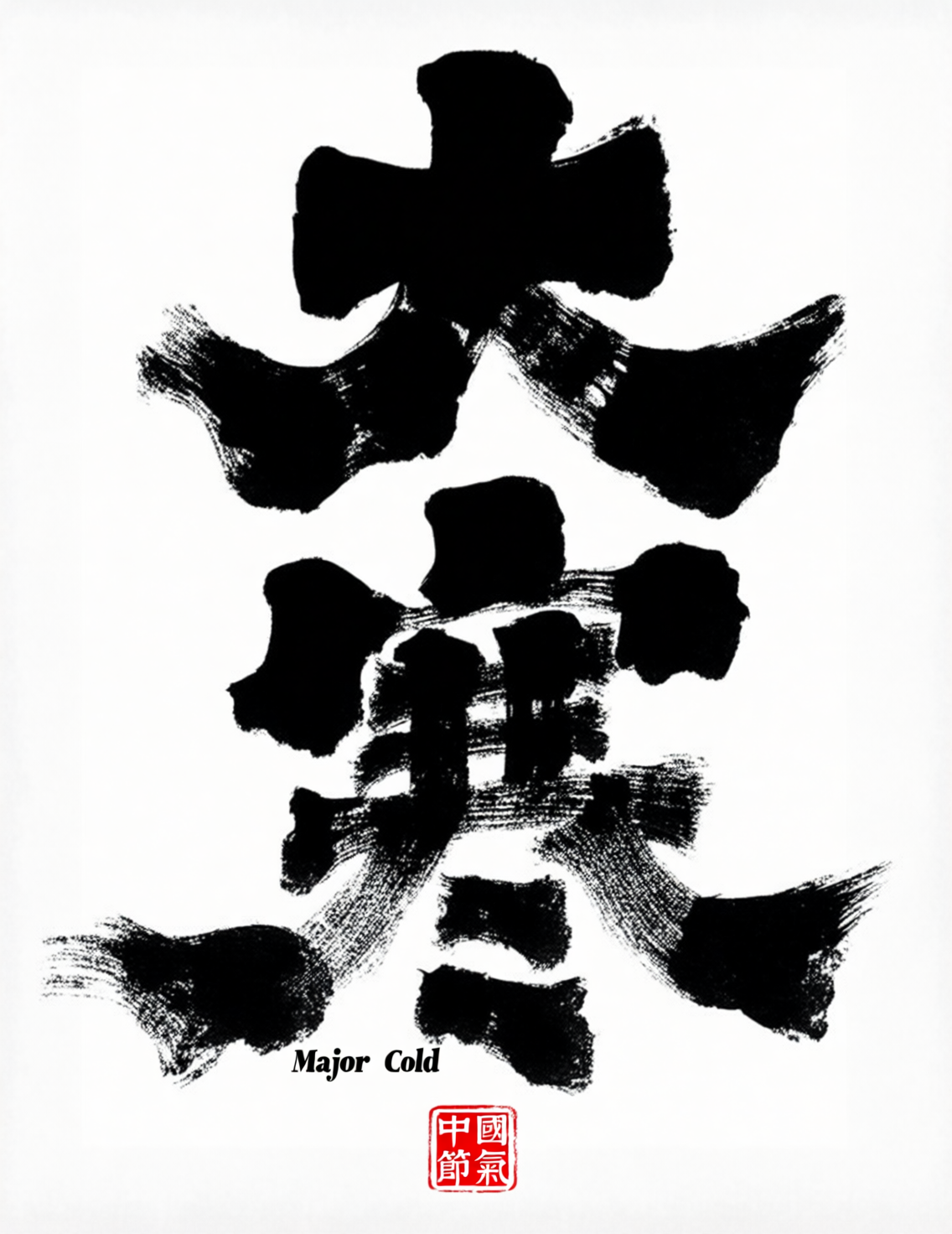 大寒气主视觉手写毛笔字书法文字海报 二十四节气（可一键同）
