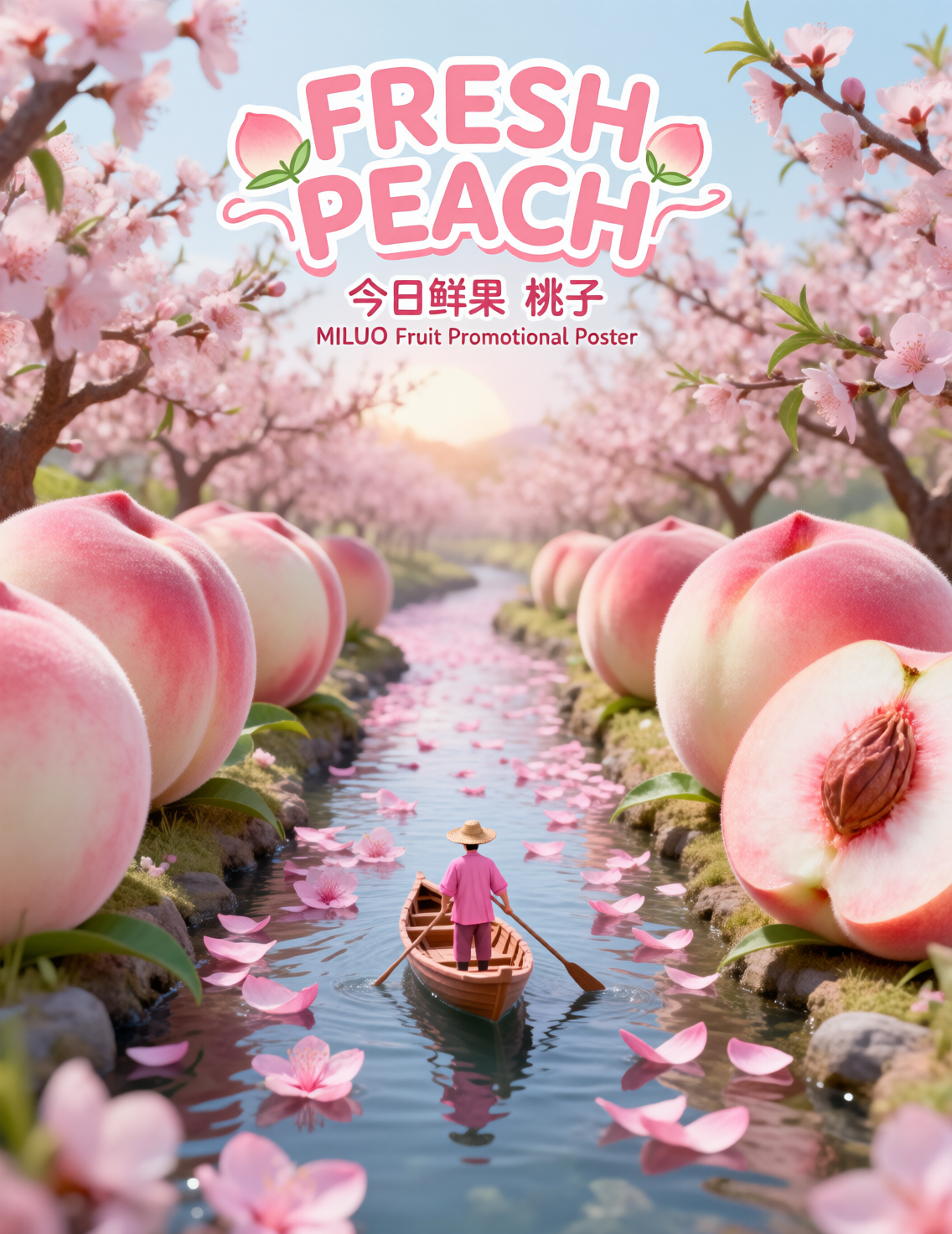 春日桃园鲜果促销海报