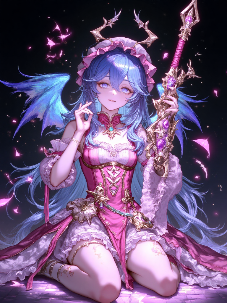 梦幻粉蓝系魔法少女幻想插画